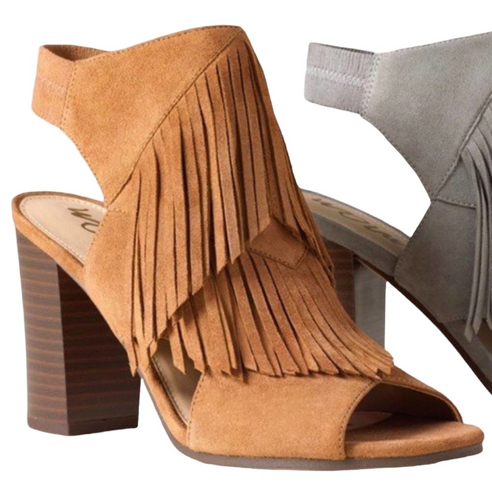 Sam Edelman Elaine Leather Fringe Sandals Block Heel 7